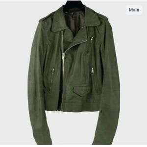 Rick Owens Green Leather Biker Jacket Size 10